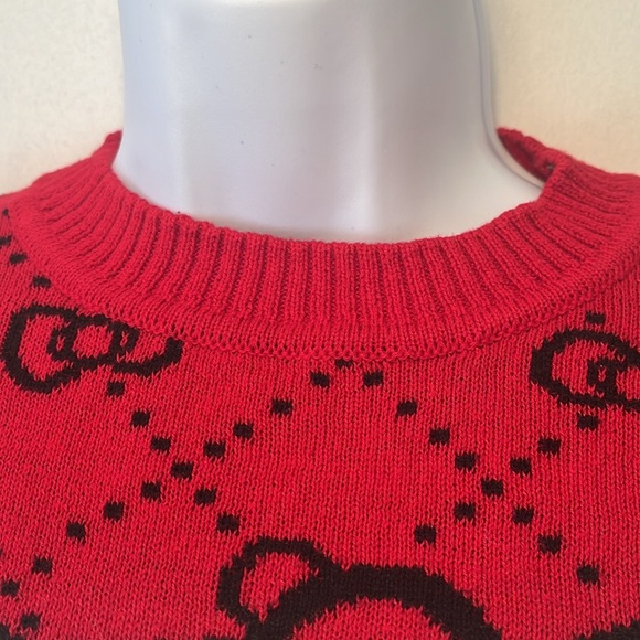 NWT Sanrio Hello Kitty Sweater Pullover XS Long Sleeve Red Bows Retro 70's 80's - Picture 4 of 17